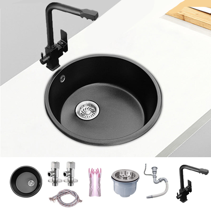 Round Single Bowl Kitchen Sink Granite Sink with Drain Strainer Kit 16"L x 16"W x 8"H Sink with Faucet 3-in-1 Purifying Faucet Clearhalo 'Home Improvement' 'home_improvement' 'home_improvement_kitchen_sinks' 'Kitchen Remodel & Kitchen Fixtures' 'Kitchen Sinks & Faucet Components' 'Kitchen Sinks' 'kitchen_sinks' 7490420