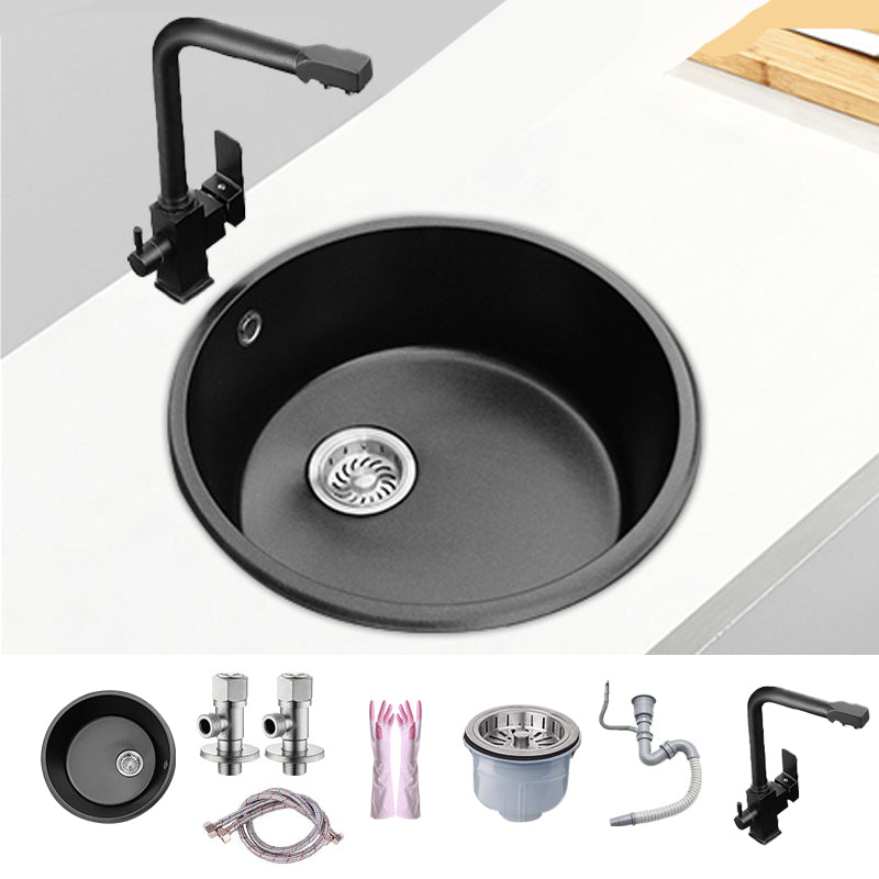 Round Single Bowl Kitchen Sink Granite Sink with Drain Strainer Kit 18"L x 18"W x 8"H Sink with Faucet 3-in-1 Purifying Faucet Clearhalo 'Home Improvement' 'home_improvement' 'home_improvement_kitchen_sinks' 'Kitchen Remodel & Kitchen Fixtures' 'Kitchen Sinks & Faucet Components' 'Kitchen Sinks' 'kitchen_sinks' 7490421
