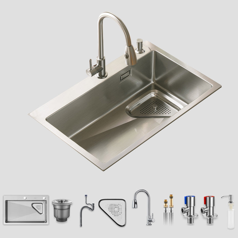 Modern Stainless Steel Kitchen Sink Single Bowl Rectangle Sink with Soap Dispenser Sink with Faucet Pull Out Faucet Clearhalo 'Home Improvement' 'home_improvement' 'home_improvement_kitchen_sinks' 'Kitchen Remodel & Kitchen Fixtures' 'Kitchen Sinks & Faucet Components' 'Kitchen Sinks' 'kitchen_sinks' 7490496