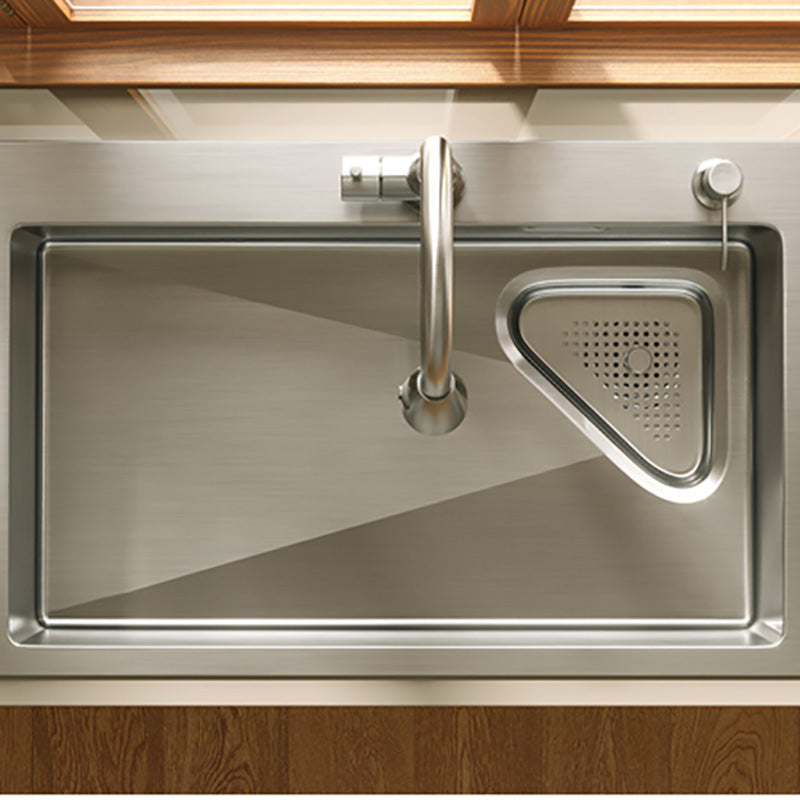 Modern Stainless Steel Kitchen Sink Single Bowl Rectangle Sink with Soap Dispenser Clearhalo 'Home Improvement' 'home_improvement' 'home_improvement_kitchen_sinks' 'Kitchen Remodel & Kitchen Fixtures' 'Kitchen Sinks & Faucet Components' 'Kitchen Sinks' 'kitchen_sinks' 7490499