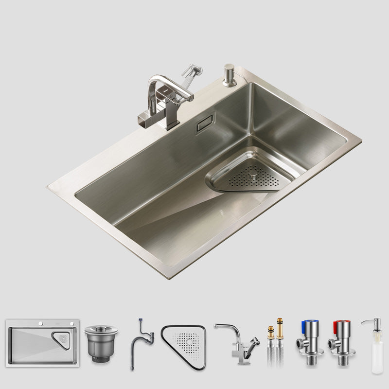 Modern Stainless Steel Kitchen Sink Single Bowl Rectangle Sink with Soap Dispenser Sink with Faucet Robot Faucet Clearhalo 'Home Improvement' 'home_improvement' 'home_improvement_kitchen_sinks' 'Kitchen Remodel & Kitchen Fixtures' 'Kitchen Sinks & Faucet Components' 'Kitchen Sinks' 'kitchen_sinks' 7490500