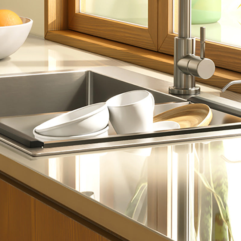 Modern Stainless Steel Kitchen Sink Single Bowl Rectangle Sink with Soap Dispenser Clearhalo 'Home Improvement' 'home_improvement' 'home_improvement_kitchen_sinks' 'Kitchen Remodel & Kitchen Fixtures' 'Kitchen Sinks & Faucet Components' 'Kitchen Sinks' 'kitchen_sinks' 7490501