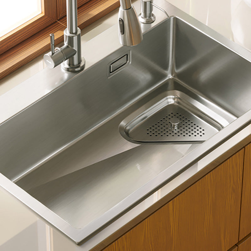 Modern Stainless Steel Kitchen Sink Single Bowl Rectangle Sink with Soap Dispenser Clearhalo 'Home Improvement' 'home_improvement' 'home_improvement_kitchen_sinks' 'Kitchen Remodel & Kitchen Fixtures' 'Kitchen Sinks & Faucet Components' 'Kitchen Sinks' 'kitchen_sinks' 7490506