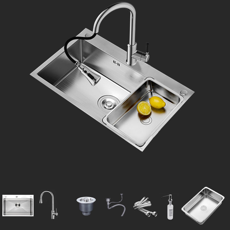 Rectangle Stainless Steel Kitchen Sink Single Bowl Sink with Soap Dispenser Sink with Faucet Pull Out Faucet Clearhalo 'Home Improvement' 'home_improvement' 'home_improvement_kitchen_sinks' 'Kitchen Remodel & Kitchen Fixtures' 'Kitchen Sinks & Faucet Components' 'Kitchen Sinks' 'kitchen_sinks' 7490516