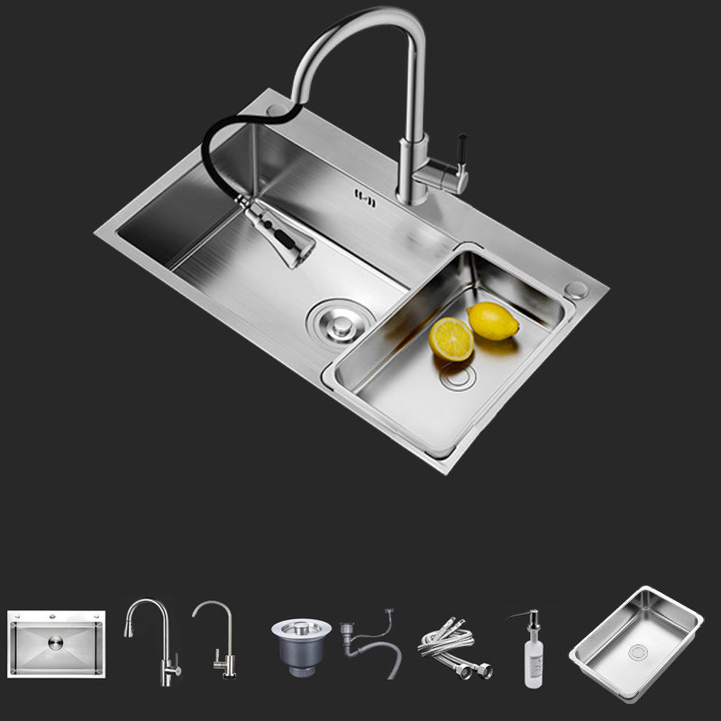 Rectangle Stainless Steel Kitchen Sink Single Bowl Sink with Soap Dispenser Sink with Faucet Double Tap for Water Purification Clearhalo 'Home Improvement' 'home_improvement' 'home_improvement_kitchen_sinks' 'Kitchen Remodel & Kitchen Fixtures' 'Kitchen Sinks & Faucet Components' 'Kitchen Sinks' 'kitchen_sinks' 7490518