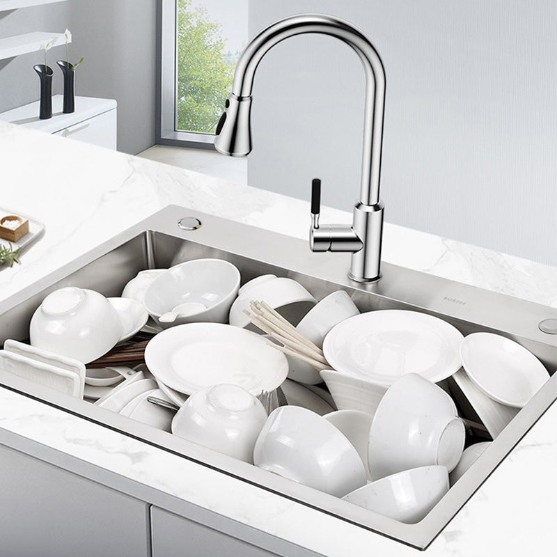 Rectangle Stainless Steel Kitchen Sink Single Bowl Sink with Soap Dispenser Clearhalo 'Home Improvement' 'home_improvement' 'home_improvement_kitchen_sinks' 'Kitchen Remodel & Kitchen Fixtures' 'Kitchen Sinks & Faucet Components' 'Kitchen Sinks' 'kitchen_sinks' 7490519