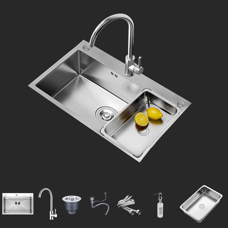 Rectangle Stainless Steel Kitchen Sink Single Bowl Sink with Soap Dispenser Sink with Faucet Big Curved Faucet Clearhalo 'Home Improvement' 'home_improvement' 'home_improvement_kitchen_sinks' 'Kitchen Remodel & Kitchen Fixtures' 'Kitchen Sinks & Faucet Components' 'Kitchen Sinks' 'kitchen_sinks' 7490520