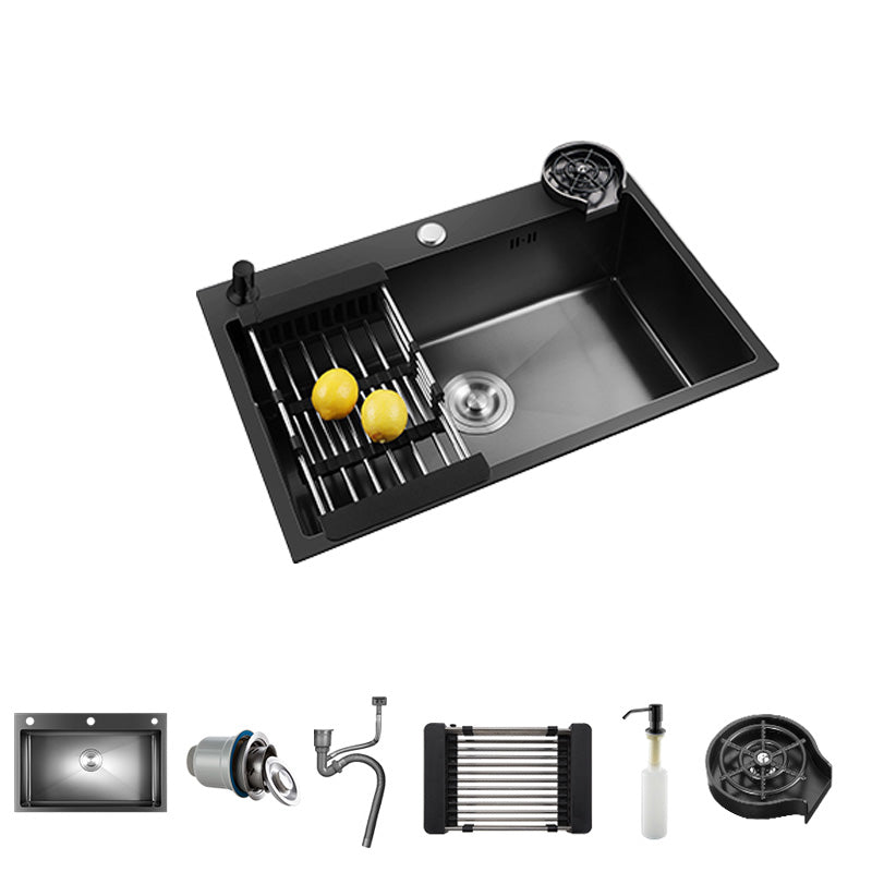 Black Stainless Steel Kitchen Sink Single Bowl Sink with Basket Strainer Sink Only No Faucet Clearhalo 'Home Improvement' 'home_improvement' 'home_improvement_kitchen_sinks' 'Kitchen Remodel & Kitchen Fixtures' 'Kitchen Sinks & Faucet Components' 'Kitchen Sinks' 'kitchen_sinks' 7490535