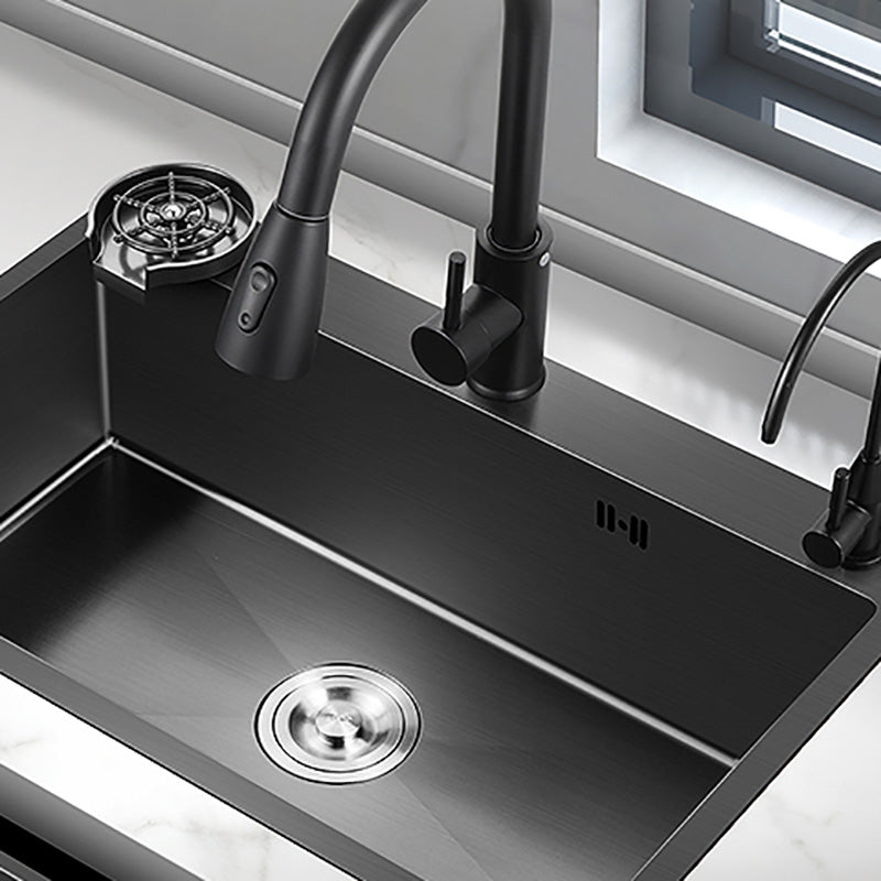 Black Stainless Steel Kitchen Sink Single Bowl Sink with Basket Strainer Clearhalo 'Home Improvement' 'home_improvement' 'home_improvement_kitchen_sinks' 'Kitchen Remodel & Kitchen Fixtures' 'Kitchen Sinks & Faucet Components' 'Kitchen Sinks' 'kitchen_sinks' 7490537