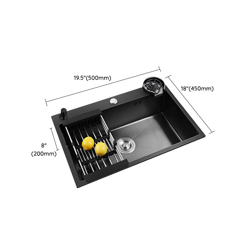 Black Stainless Steel Kitchen Sink Single Bowl Sink with Basket Strainer Clearhalo 'Home Improvement' 'home_improvement' 'home_improvement_kitchen_sinks' 'Kitchen Remodel & Kitchen Fixtures' 'Kitchen Sinks & Faucet Components' 'Kitchen Sinks' 'kitchen_sinks' 7490548