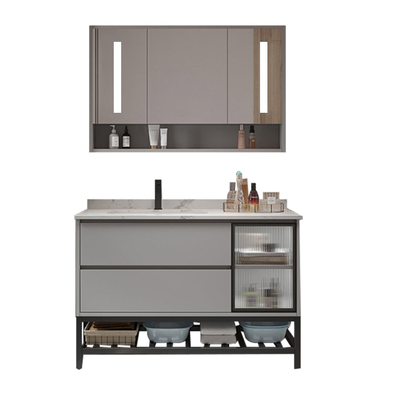 Bathroom Vanity Set Drawers Storage Shelf Ceramic Sink Vanity Set Vanity & Faucet & Smart Medicine Cabinet 27.5"L x 20"W x 35"H Clearhalo 'Bathroom Remodel & Bathroom Fixtures' 'Bathroom Vanities' 'bathroom_vanities' 'Home Improvement' 'home_improvement' 'home_improvement_bathroom_vanities' 7492152