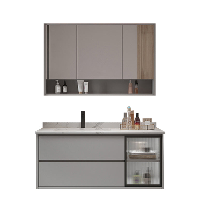 Bathroom Vanity Set Drawers Storage Shelf Ceramic Sink Vanity Set Vanity & Faucet & Mirror Cabinet 35"L x 20"W x 20"H Clearhalo 'Bathroom Remodel & Bathroom Fixtures' 'Bathroom Vanities' 'bathroom_vanities' 'Home Improvement' 'home_improvement' 'home_improvement_bathroom_vanities' 7492159