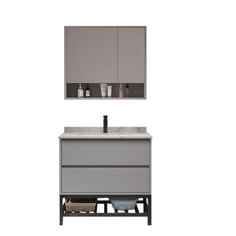 Bathroom Vanity Set Drawers Storage Shelf Ceramic Sink Vanity Set Vanity & Faucet & Mirror Cabinet 24"L x 20"W x 31"H Clearhalo 'Bathroom Remodel & Bathroom Fixtures' 'Bathroom Vanities' 'bathroom_vanities' 'Home Improvement' 'home_improvement' 'home_improvement_bathroom_vanities' 7492162