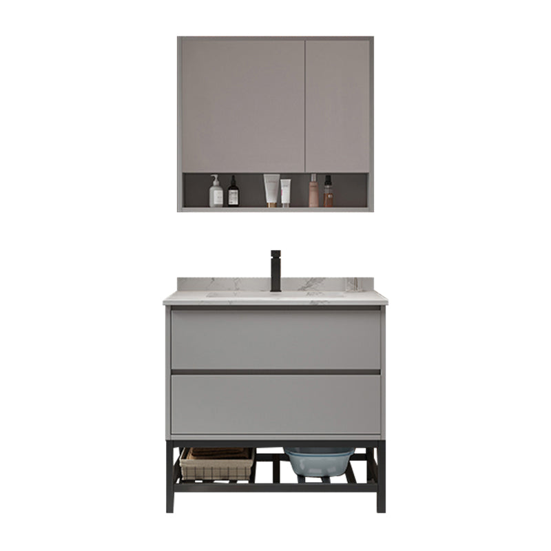 Bathroom Vanity Set Drawers Storage Shelf Ceramic Sink Vanity Set Vanity & Faucet & Mirror Cabinet 27.5"L x 20"W x 31.5"H Clearhalo 'Bathroom Remodel & Bathroom Fixtures' 'Bathroom Vanities' 'bathroom_vanities' 'Home Improvement' 'home_improvement' 'home_improvement_bathroom_vanities' 7492163