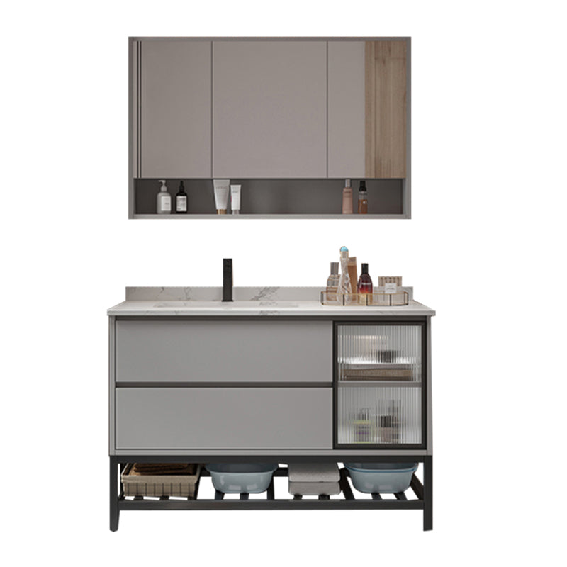 Bathroom Vanity Set Drawers Storage Shelf Ceramic Sink Vanity Set Vanity & Faucet & Mirror Cabinet 27.5"L x 20"W x 35"H Clearhalo 'Bathroom Remodel & Bathroom Fixtures' 'Bathroom Vanities' 'bathroom_vanities' 'Home Improvement' 'home_improvement' 'home_improvement_bathroom_vanities' 7492165