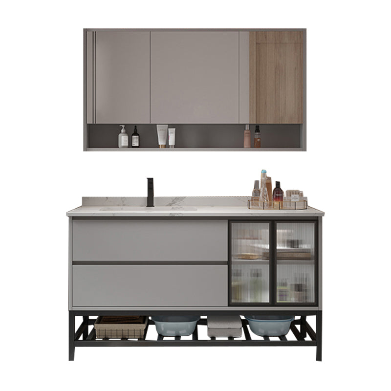 Bathroom Vanity Set Drawers Storage Shelf Ceramic Sink Vanity Set Vanity & Faucet & Mirror Cabinet 47"L x 20"W x 31"H Clearhalo 'Bathroom Remodel & Bathroom Fixtures' 'Bathroom Vanities' 'bathroom_vanities' 'Home Improvement' 'home_improvement' 'home_improvement_bathroom_vanities' 7492167