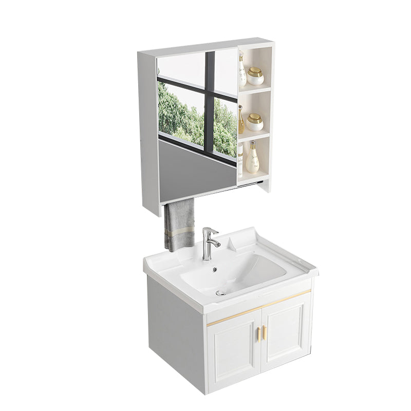 Glam White Sink Vanity Wooden Single Sink Vanity Set for Bathroom Vanity & Faucet & Mirror Cabinet 24"L x 16"W x 16"H Towel Bar Included Clearhalo 'Bathroom Remodel & Bathroom Fixtures' 'Bathroom Vanities' 'bathroom_vanities' 'Home Improvement' 'home_improvement' 'home_improvement_bathroom_vanities' 7492296