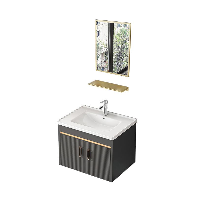 Metal Single Sink Bathroom Vanity Wall Mount Vanity Set with Mirror Vanity & Faucet & Mirrors 24"L x 16"W x 15"H Clearhalo 'Bathroom Remodel & Bathroom Fixtures' 'Bathroom Vanities' 'bathroom_vanities' 'Home Improvement' 'home_improvement' 'home_improvement_bathroom_vanities' 7492357