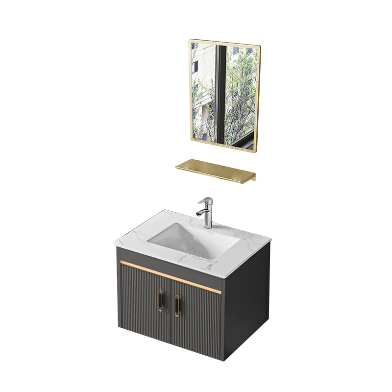 Metal Single Sink Bathroom Vanity Wall Mount Vanity Set with Mirror Vanity & Faucet & Mirrors 24"L x 19"W x 14"H Clearhalo 'Bathroom Remodel & Bathroom Fixtures' 'Bathroom Vanities' 'bathroom_vanities' 'Home Improvement' 'home_improvement' 'home_improvement_bathroom_vanities' 7492358