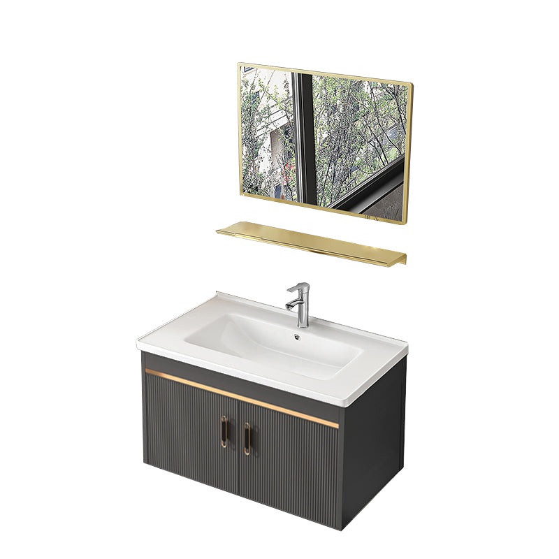 Metal Single Sink Bathroom Vanity Wall Mount Vanity Set with Mirror Vanity & Faucet & Mirrors 31.5"L x 18.5"W x 15"H Clearhalo 'Bathroom Remodel & Bathroom Fixtures' 'Bathroom Vanities' 'bathroom_vanities' 'Home Improvement' 'home_improvement' 'home_improvement_bathroom_vanities' 7492364