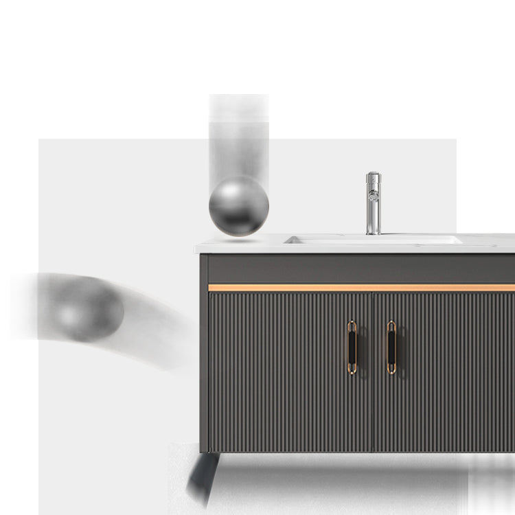 Metal Single Sink Bathroom Vanity Wall Mount Vanity Set with Mirror Clearhalo 'Bathroom Remodel & Bathroom Fixtures' 'Bathroom Vanities' 'bathroom_vanities' 'Home Improvement' 'home_improvement' 'home_improvement_bathroom_vanities' 7492365