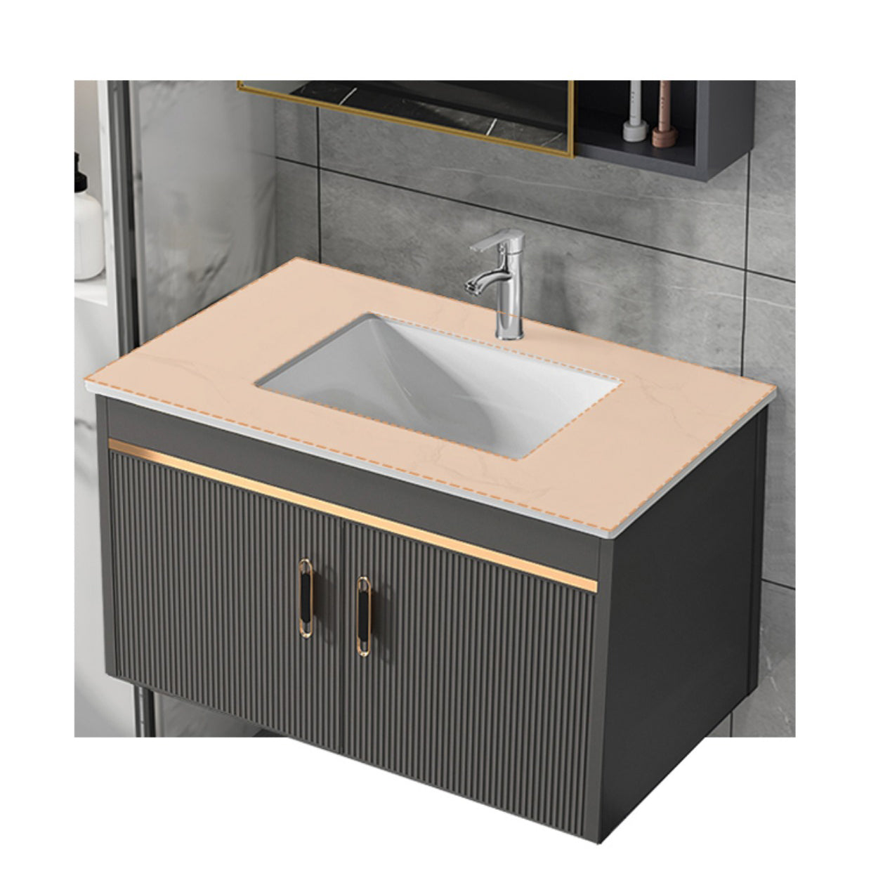 Metal Single Sink Bathroom Vanity Wall Mount Vanity Set with Mirror Clearhalo 'Bathroom Remodel & Bathroom Fixtures' 'Bathroom Vanities' 'bathroom_vanities' 'Home Improvement' 'home_improvement' 'home_improvement_bathroom_vanities' 7492370