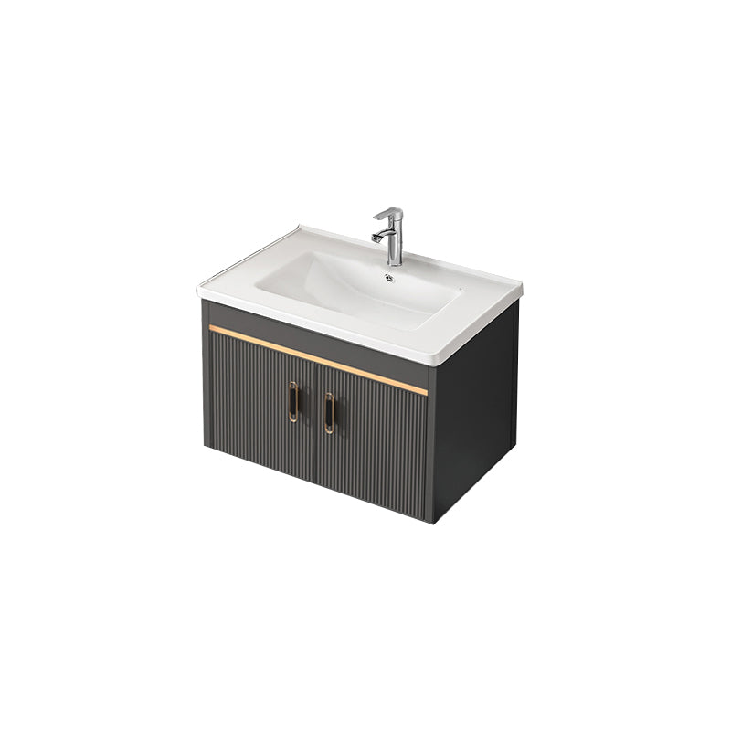 Metal Single Sink Bathroom Vanity Wall Mount Vanity Set with Mirror Vanity & Faucet 28"L x 19"W x 15"H Clearhalo 'Bathroom Remodel & Bathroom Fixtures' 'Bathroom Vanities' 'bathroom_vanities' 'Home Improvement' 'home_improvement' 'home_improvement_bathroom_vanities' 7492375