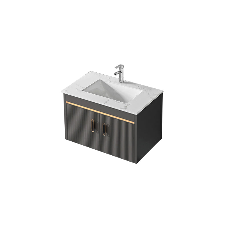 Metal Single Sink Bathroom Vanity Wall Mount Vanity Set with Mirror Vanity & Faucet 28"L x 19"W x 14"H Clearhalo 'Bathroom Remodel & Bathroom Fixtures' 'Bathroom Vanities' 'bathroom_vanities' 'Home Improvement' 'home_improvement' 'home_improvement_bathroom_vanities' 7492376