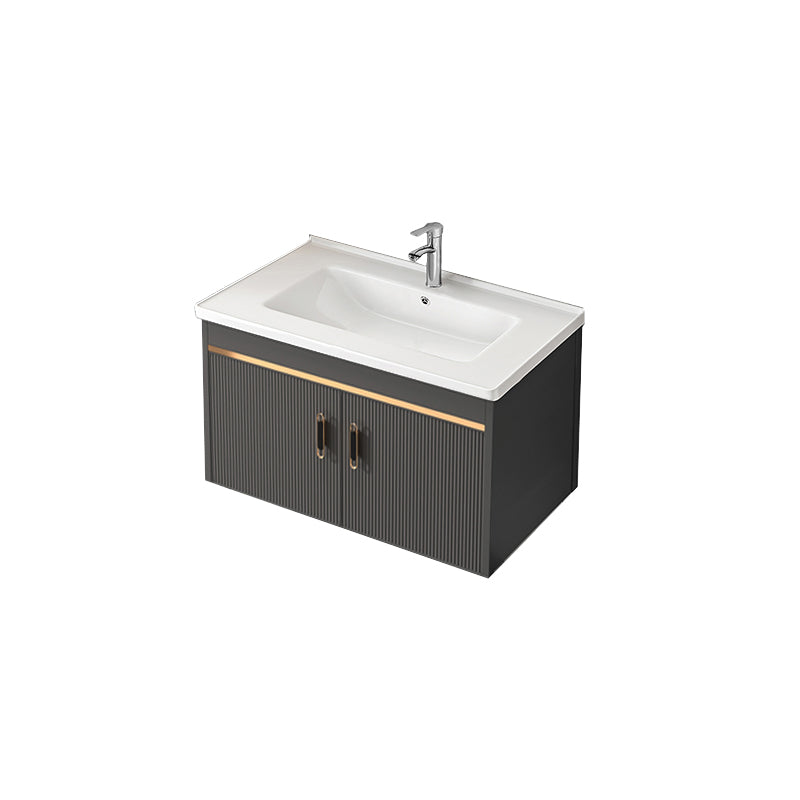 Metal Single Sink Bathroom Vanity Wall Mount Vanity Set with Mirror Vanity & Faucet 31.5"L x 18.5"W x 15"H Clearhalo 'Bathroom Remodel & Bathroom Fixtures' 'Bathroom Vanities' 'bathroom_vanities' 'Home Improvement' 'home_improvement' 'home_improvement_bathroom_vanities' 7492377