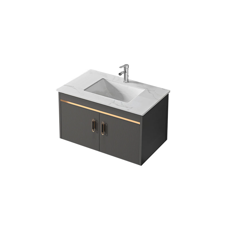 Metal Single Sink Bathroom Vanity Wall Mount Vanity Set with Mirror Vanity & Faucet 31"L x 19"W x 14"H Clearhalo 'Bathroom Remodel & Bathroom Fixtures' 'Bathroom Vanities' 'bathroom_vanities' 'Home Improvement' 'home_improvement' 'home_improvement_bathroom_vanities' 7492378