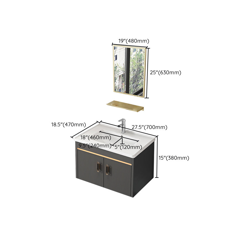 Metal Single Sink Bathroom Vanity Wall Mount Vanity Set with Mirror Clearhalo 'Bathroom Remodel & Bathroom Fixtures' 'Bathroom Vanities' 'bathroom_vanities' 'Home Improvement' 'home_improvement' 'home_improvement_bathroom_vanities' 7492382