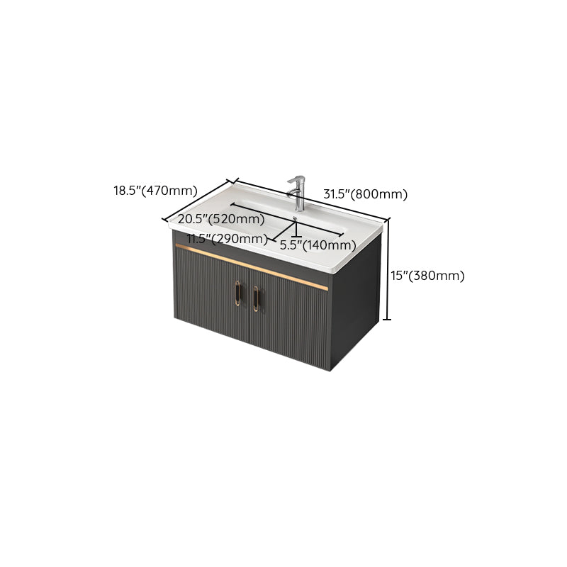 Metal Single Sink Bathroom Vanity Wall Mount Vanity Set with Mirror Clearhalo 'Bathroom Remodel & Bathroom Fixtures' 'Bathroom Vanities' 'bathroom_vanities' 'Home Improvement' 'home_improvement' 'home_improvement_bathroom_vanities' 7492391