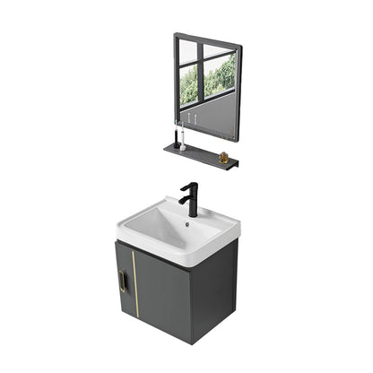 Modern Sink Vanity Grey Metal Vanity Set with Doors for Washroom Vanity & Faucet & Mirrors 17"L x 14"W x 16"H Ceramic Clearhalo 'Bathroom Remodel & Bathroom Fixtures' 'Bathroom Vanities' 'bathroom_vanities' 'Home Improvement' 'home_improvement' 'home_improvement_bathroom_vanities' 7493643