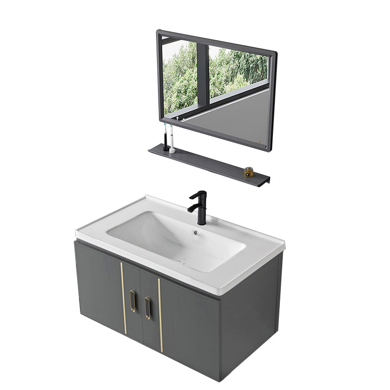 Modern Sink Vanity Grey Metal Vanity Set with Doors for Washroom Vanity & Faucet & Mirrors Ceramic Clearhalo 'Bathroom Remodel & Bathroom Fixtures' 'Bathroom Vanities' 'bathroom_vanities' 'Home Improvement' 'home_improvement' 'home_improvement_bathroom_vanities' 7493652
