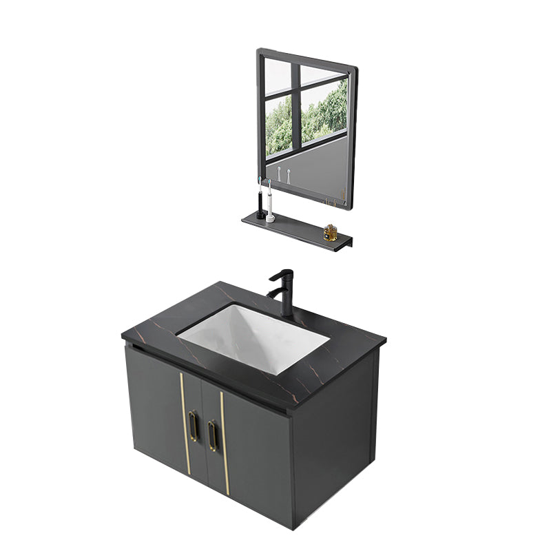 Modern Sink Vanity Grey Metal Vanity Set with Doors for Washroom Vanity & Faucet & Mirrors Stone Clearhalo 'Bathroom Remodel & Bathroom Fixtures' 'Bathroom Vanities' 'bathroom_vanities' 'Home Improvement' 'home_improvement' 'home_improvement_bathroom_vanities' 7493653