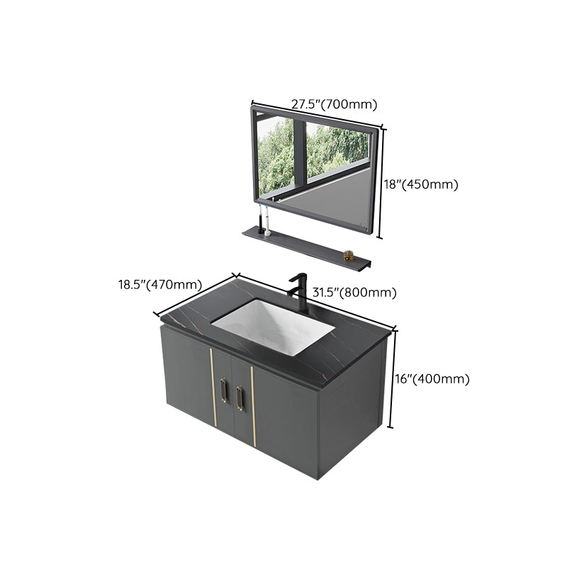 Modern Sink Vanity Grey Metal Vanity Set with Doors for Washroom Clearhalo 'Bathroom Remodel & Bathroom Fixtures' 'Bathroom Vanities' 'bathroom_vanities' 'Home Improvement' 'home_improvement' 'home_improvement_bathroom_vanities' 7493662