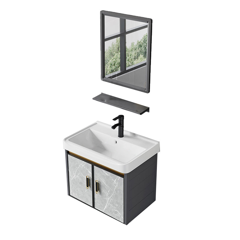 Modern Wall Mount Vanity Set Grey Closed Storage Sink Vanity for Bathroom Vanity & Faucet & Mirrors 20"L x 14"W x 16"H Ceramic Clearhalo 'Bathroom Remodel & Bathroom Fixtures' 'Bathroom Vanities' 'bathroom_vanities' 'Home Improvement' 'home_improvement' 'home_improvement_bathroom_vanities' 7493667