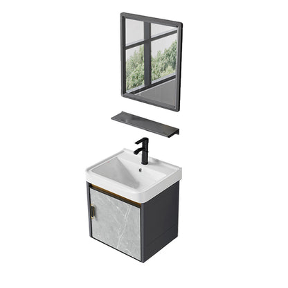 Modern Wall Mount Vanity Set Grey Closed Storage Sink Vanity for Bathroom Vanity & Faucet & Mirrors 17"L x 14"W x 16"H Ceramic Clearhalo 'Bathroom Remodel & Bathroom Fixtures' 'Bathroom Vanities' 'bathroom_vanities' 'Home Improvement' 'home_improvement' 'home_improvement_bathroom_vanities' 7493674