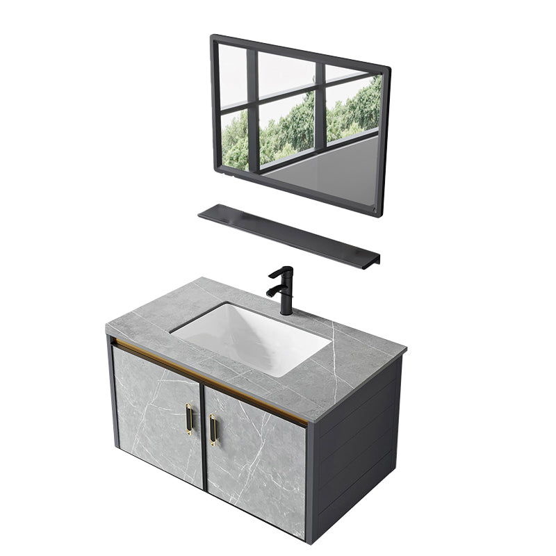 Modern Wall Mount Vanity Set Grey Closed Storage Sink Vanity for Bathroom Vanity & Faucet & Mirrors 31"L x 19"W x 16"H Stone Clearhalo 'Bathroom Remodel & Bathroom Fixtures' 'Bathroom Vanities' 'bathroom_vanities' 'Home Improvement' 'home_improvement' 'home_improvement_bathroom_vanities' 7493678