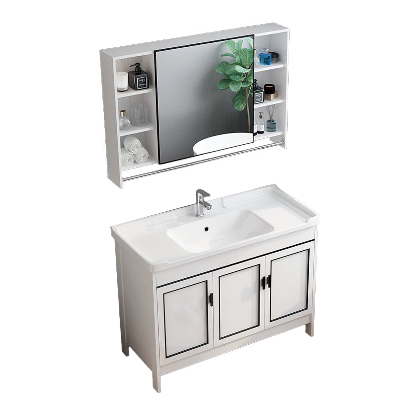 Metal Modern Bathroom Vanity Freestanding Faucet Included Sink Vanity Vanity & Faucet & Mirror Cabinet 39.8"L x 18.9"W x 32.7"H Clearhalo 'Bathroom Remodel & Bathroom Fixtures' 'Bathroom Vanities' 'bathroom_vanities' 'Home Improvement' 'home_improvement' 'home_improvement_bathroom_vanities' 7498162