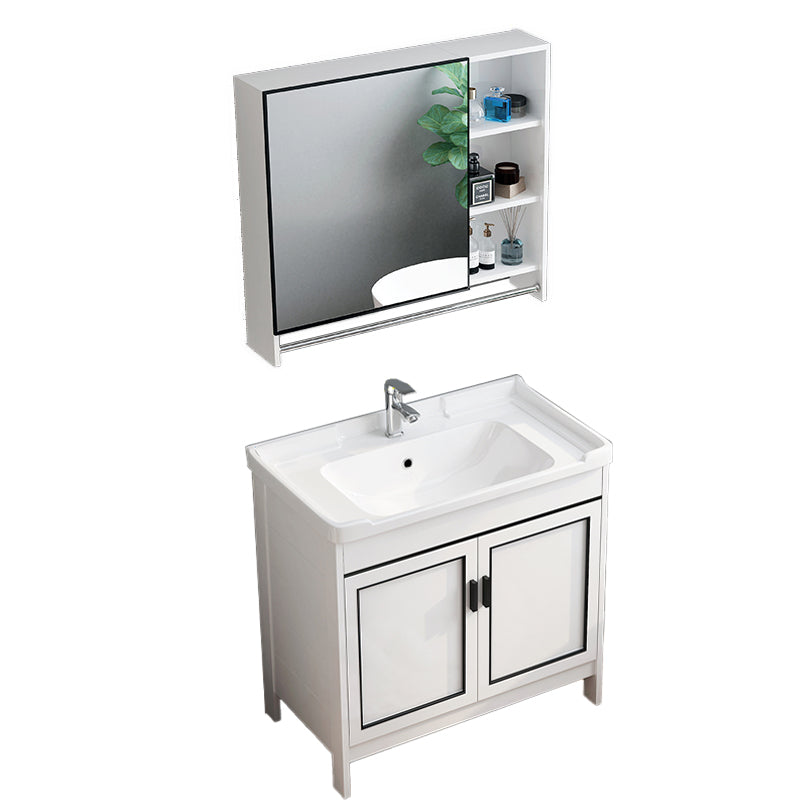 Metal Modern Bathroom Vanity Freestanding Faucet Included Sink Vanity Vanity & Faucet & Mirror Cabinet 31.9"L x 18.9"W x 32.7"H Clearhalo 'Bathroom Remodel & Bathroom Fixtures' 'Bathroom Vanities' 'bathroom_vanities' 'Home Improvement' 'home_improvement' 'home_improvement_bathroom_vanities' 7498166