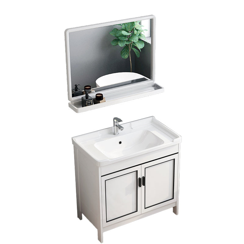 Metal Modern Bathroom Vanity Freestanding Faucet Included Sink Vanity Vanity & Faucet & Mirrors 31.9"L x 18.9"W x 32.7"H Clearhalo 'Bathroom Remodel & Bathroom Fixtures' 'Bathroom Vanities' 'bathroom_vanities' 'Home Improvement' 'home_improvement' 'home_improvement_bathroom_vanities' 7498171