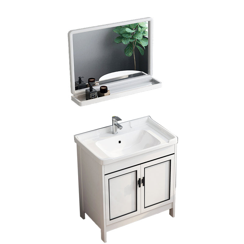 Metal Modern Bathroom Vanity Freestanding Faucet Included Sink Vanity Vanity & Faucet & Mirrors 28"L x 18.9"W x 32.7"H Clearhalo 'Bathroom Remodel & Bathroom Fixtures' 'Bathroom Vanities' 'bathroom_vanities' 'Home Improvement' 'home_improvement' 'home_improvement_bathroom_vanities' 7498178