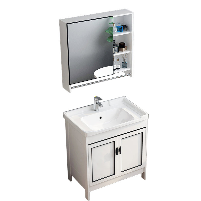 Metal Modern Bathroom Vanity Freestanding Faucet Included Sink Vanity Vanity & Faucet & Mirror Cabinet 28"L x 18.9"W x 32.7"H Clearhalo 'Bathroom Remodel & Bathroom Fixtures' 'Bathroom Vanities' 'bathroom_vanities' 'Home Improvement' 'home_improvement' 'home_improvement_bathroom_vanities' 7498180