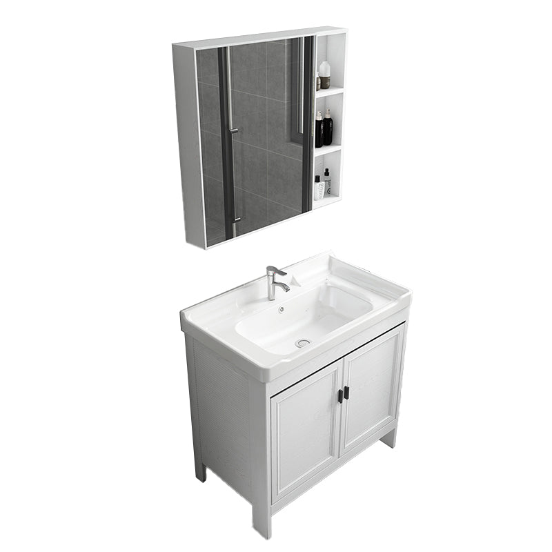 Freestanding Modern Vanity White Metal Frame Rectangular Sink Vanity Vanity & Faucet & Mirror Cabinet 32"L x 19"W x 32"H Clearhalo 'Bathroom Remodel & Bathroom Fixtures' 'Bathroom Vanities' 'bathroom_vanities' 'Home Improvement' 'home_improvement' 'home_improvement_bathroom_vanities' 7498204