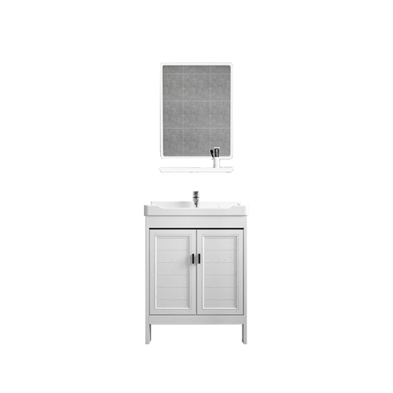 Freestanding Modern Vanity White Metal Frame Rectangular Sink Vanity Vanity & Faucet & Mirrors 24"L x 15.7"W x 31.9"H Clearhalo 'Bathroom Remodel & Bathroom Fixtures' 'Bathroom Vanities' 'bathroom_vanities' 'Home Improvement' 'home_improvement' 'home_improvement_bathroom_vanities' 7498206