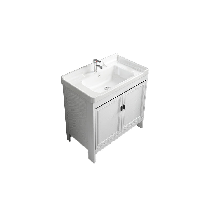 Freestanding Modern Vanity White Metal Frame Rectangular Sink Vanity Vanity & Faucet 28"L x 19"W x 32"H Clearhalo 'Bathroom Remodel & Bathroom Fixtures' 'Bathroom Vanities' 'bathroom_vanities' 'Home Improvement' 'home_improvement' 'home_improvement_bathroom_vanities' 7498207