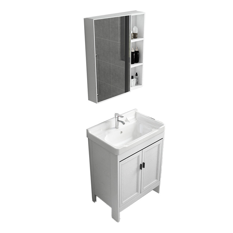 Freestanding Modern Vanity White Metal Frame Rectangular Sink Vanity Vanity & Faucet & Mirror Cabinet 24"L x 15.7"W x 31.9"H Clearhalo 'Bathroom Remodel & Bathroom Fixtures' 'Bathroom Vanities' 'bathroom_vanities' 'Home Improvement' 'home_improvement' 'home_improvement_bathroom_vanities' 7498209