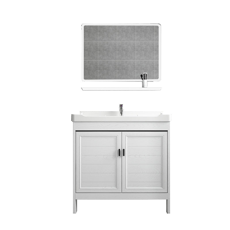 Freestanding Modern Vanity White Metal Frame Rectangular Sink Vanity Vanity & Faucet & Mirrors 28"L x 19"W x 32"H Clearhalo 'Bathroom Remodel & Bathroom Fixtures' 'Bathroom Vanities' 'bathroom_vanities' 'Home Improvement' 'home_improvement' 'home_improvement_bathroom_vanities' 7498214
