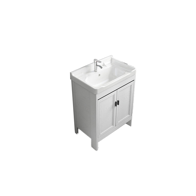 Freestanding Modern Vanity White Metal Frame Rectangular Sink Vanity Vanity & Faucet 24"L x 15.7"W x 31.9"H Clearhalo 'Bathroom Remodel & Bathroom Fixtures' 'Bathroom Vanities' 'bathroom_vanities' 'Home Improvement' 'home_improvement' 'home_improvement_bathroom_vanities' 7498215
